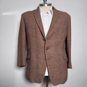 Hepworths‎ Harris Tweed Mens Brown Herringbone Wool Blazer Jacket